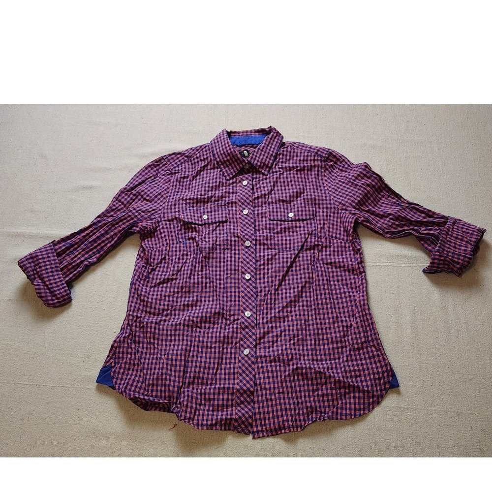 Talbots Petites Blue Gingham Button Down Shirt Blouse 6P Long Sleeve 19